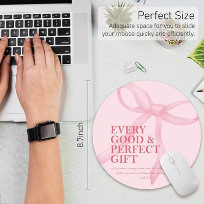 Pink Bow Christian Round Mouse Pad, Bible Verse Mousepad - color: Pink Bow