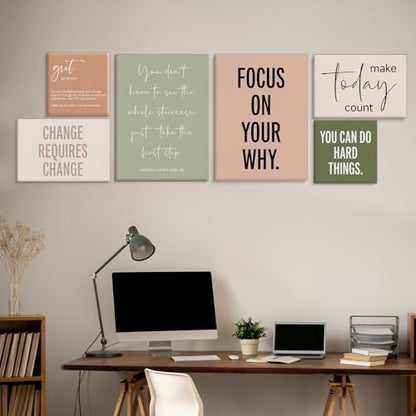 Framed Motivational Office Wall Decor, Set of 6 Boho Inspirational Prints - color: Office