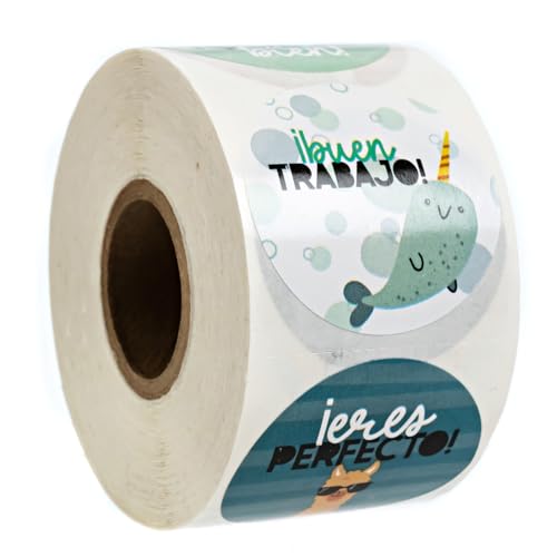 Encouraging Animal Spanish Stickers / 500 Bilingual Rolled Labels / 8 Alternating Espanol Phrase Stickers / 1.5" Round Teacher Student Reward Labels/Made in The USA - color: Spanish Encouraging Animals