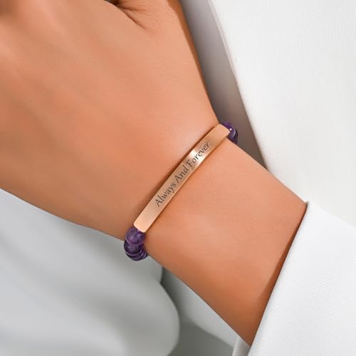 Amethyst Christian Bracelet for Women, 18K Gold Plated Bible Verse Jewelry, Inspirational Religious Faith Gift, Scripture Jewelry for Encouragement & Strength - color: ALWAYS AND FOREVER-Amethyst Rose Gold