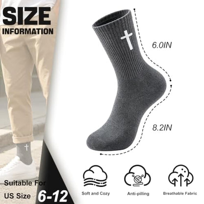8 Pairs Cross Socks, Christian Socks for Men Women,US Size 6-12 - color: W+b+dg+lg - 8
