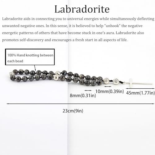 KIKILA Handmade 8mm Anglican Prayer Beads Rosary Natural Stone Beads with Cross Custom Rosary - style: Labradorite