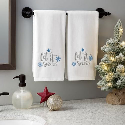Christmas White Hand Bathroom Towels Elegant Snowflakes Let It Snow, 16x26" - color: Crystal Snowflake