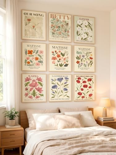 LBTZEVIR Matisse Floral Wall Art Prints, Set of 9, Unframed, 8x10 in - color: flowers