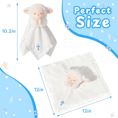 Lamb Baptism Blanket, Lamb Loveys Baptism Gifts for Baby Boys - color: White Lamb Blue Cross