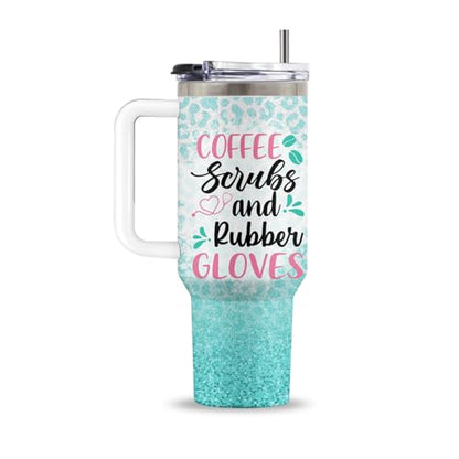 Nurse Gifts 40oz Tumbler, with Handle Straw, Stainless Steel Cup - color: Nurse Green