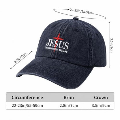 BINTEHGS Mens Christian Faith Embroidered Hat Jesus The Way The Truth The Life Baseball Cap Cross Adjustable Trucker Hats - color: Navy Blue