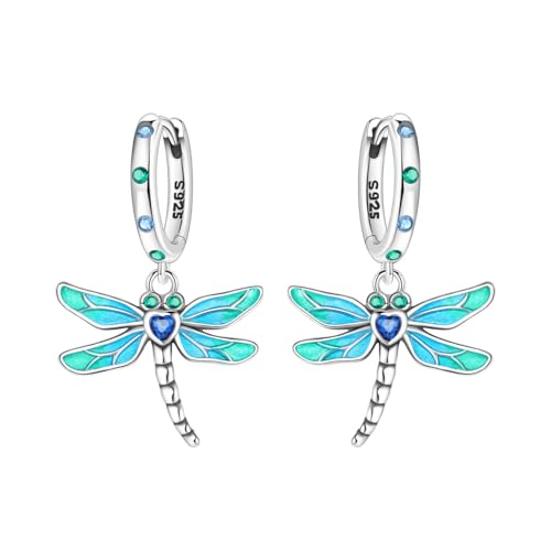925 Sterling Silver Drop & Dangle Earrings for Women,Butterfly Dragonfly and Bee|Flower and leaf Earrings, Suitable for Sensitive Ears Fashion Jewelry Gift- Hypoallergenic Earrings - color: Dragonfly