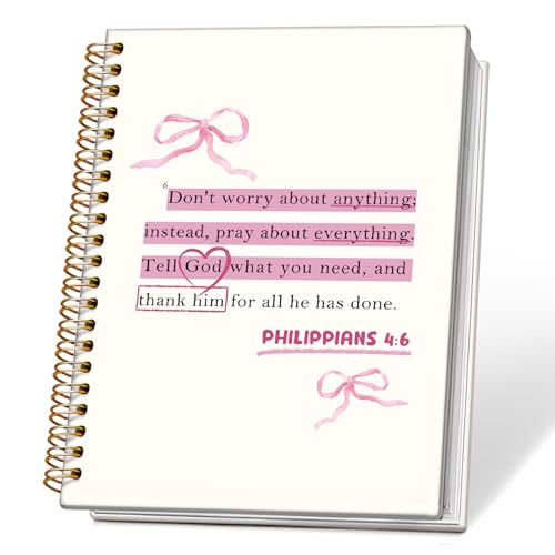 Christian Girl Energy Journal, Pink Bow Bible Spiral Notebook Journal, Philippians 4:6 Bible Verse Prayer Journal for Women, Christian Gifts for Women, 5.5x8.3 Inch - color: 02-bible Prayer Philippians 4:6