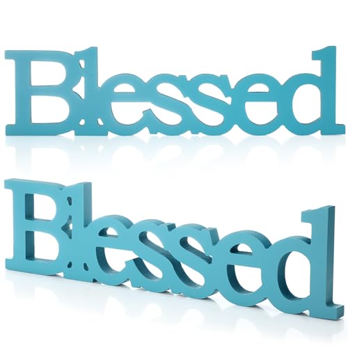 Blulu Blessed Letter Table Sign Wooden Blessed Standing Sign,Sky Blue - color: Sky Blue