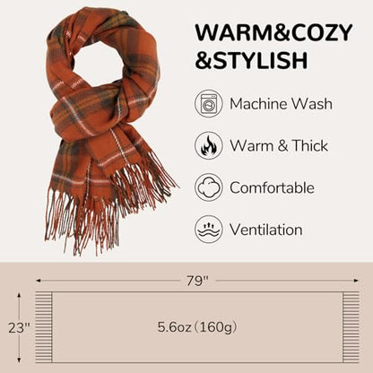 Loritta Winter Scarf for Women, Long Plaid Shawl Wraps Scarves Gifts - color: U-orange Dark Green Lattice