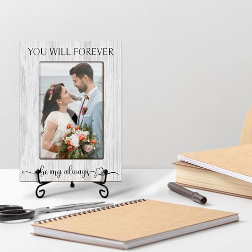 Wedding Gifts Wooden Picture Frames 4x6 - You Will Forever Be My Always, Engagement Photo Frame With Stand for Engaged Couples, Proposal Picture Frame Display Frame Home Decor (Horizontal) -32 - style: You Will Forever Be My Always