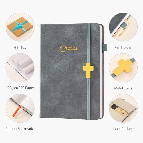 Church Notes Journal with Pen & Gift Box, A5 Sermon Notes Notebook - color: Blue
