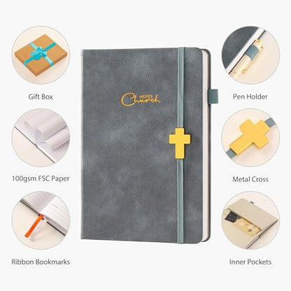Church Notes Journal with Pen & Gift Box, A5 Sermon Notes Notebook - color: Blue