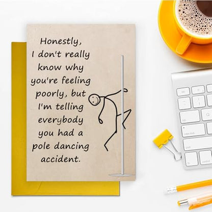 Funny Get Well Card for Friend Family, Pole Dancing Accident Get Well Card Gift from Bistie Colleague Siblings, Rude Humor Recovery Cards. - color: #3