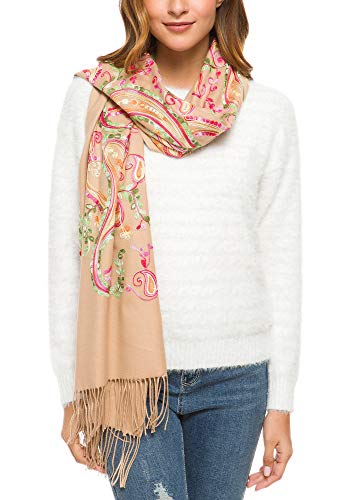 Urban CoCo Embroidered Scarf for Women, Tassel Shawl, Soft Lightweight Wrap - color: #1-camel