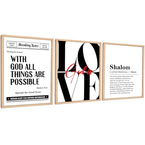Set of 3 Poster Bible Verse Wall Art,Matthew 19:26 Christian Wall Decor - color: God is Love(Black)