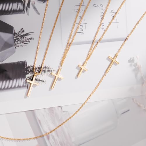 Poxtex Cross Necklace for Women Teen Girls, Dainty 14K Gold Silver Plated Cross Choker Jewelry Non Tarnish Waterproof Cute Simple Small Necklace Christian Baptism Religious Faith Jewelry Gifts - color: 04 Simple Cross Silver
