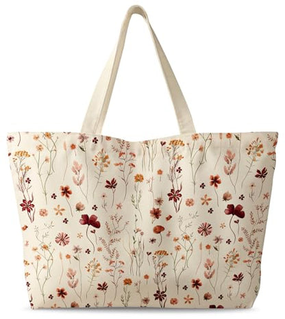 Miss Adola Large Tote Bag for Women - Canvas Tote Bag with Zipper Aesthetic Reusable Shoulder Bag for Gym, Travel, Work - style: Grow Flower