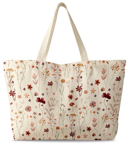 Miss Adola Large Tote Bag for Women - Canvas Tote Bag with Zipper Aesthetic Reusable Shoulder Bag for Gym, Travel, Work - style: Grow Flower