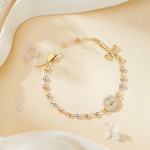 Rosary Cross Bracelet for Women, Gold Virgin Mary Rosary Beads Catholic Bracelet - style: rosary and cross