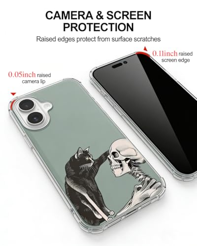 Cat and Skull Phone Case Compatible with iPhone 17, Hippie Creepy Black Cat and Skeleton Phone Cover for iPhone 17 - color: Cat and Skull
