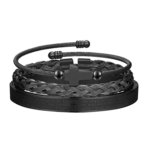 WFYOU Stainless Steel Bracelets for Men Gold Cuff Bracelet Birthday Gifts - color: Black 6