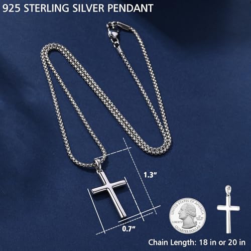 Small Dainty Cross Pendant Necklace 925 Sterling Silver for Women with 18", 20" Sturdy Chain 14K White Gold Plated - size: 18" Chain, style: Columnar