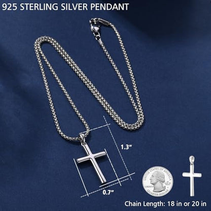 Small Dainty Cross Pendant Necklace 925 Sterling Silver for Women with 18", 20" Sturdy Chain 14K White Gold Plated - size: 20" Chain, style: Columnar
