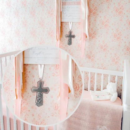 elskandi Crib Cross God Bless This Baby Girl Wall Art for Nursery
