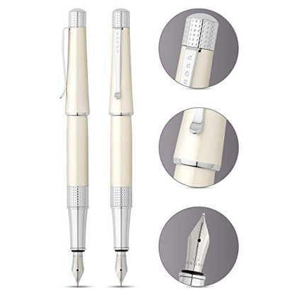 Cross Beverly Refillable Fountain Pen, Medium Nib, Includes Premium Gift Box - Pearlescent White Lacquer Lacquer - color: White, style: Fountain Pen