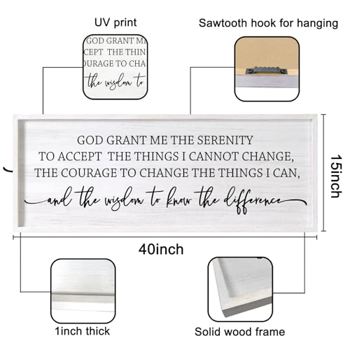 Serenity Prayer Rustic Bible Verse Framed Wall Art, 40''×15'' Religious Christian Saying Sign for God Jesus Christ Prayer, Vintage Positive Horizontal Holy Inspirational Catholic Scripture Gift Decor - color: White Frame, style: Serenity Prayer