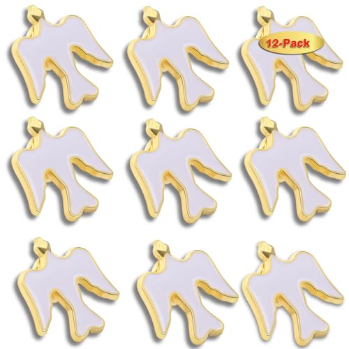 12/50/100Pack White Dove Gold Plated Enamel Lapel Pin-Holy Spirit/Peace/Memorial Gifts For Clothes Bags Hat - color: 12-Pack