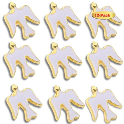 12/50/100Pack White Dove Gold Plated Enamel Lapel Pin-Holy Spirit/Peace/Memorial Gifts For Clothes Bags Hat - color: 12-Pack
