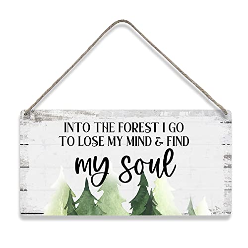 MIGUMUTU Motivational Into the Forest I Go to Lose My Mind & Find My Soul Sayings Home Wall Decor Wooden Signs Rustic Farmhouse Hanging Wall Plaque Sign Gift - color: Enjoy the forest