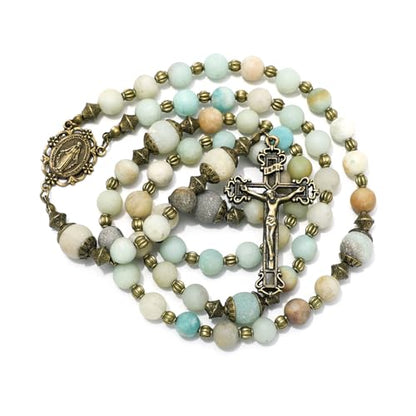 KOMI Catholic Gemstone Rosary Beads for Women - Holy Prayer Beads Necklace With Crucifix Cross