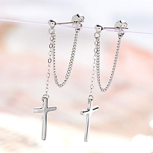 Cross Dangle Drop Earrings 925 Sterling Silver Chain Dropping for Women Girls Punk Ball Studs Hypoallergenic Jewelry - style: Silver