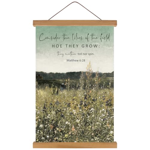 KAIRNE Christian Wall Art,Bible Prints With Wood Magnetic Hanger Framed,Bible Landscape Pictures,Vintage Wildflower Paintings,Religious Scripture Poster For Bedroom Living Room Kitchen Decoration - color: bible wall decor, size: 13.8"L x 22"W