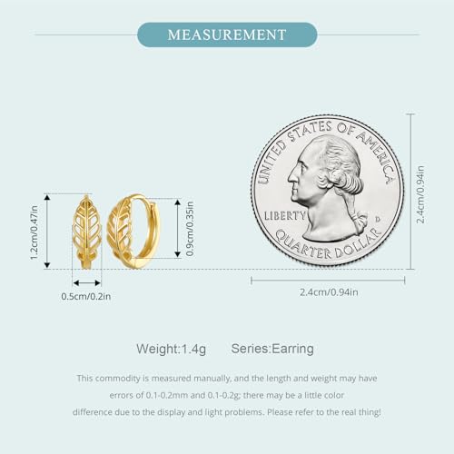 Turquoise Cross Hoop Earrings for Women 14K Gold Plated Infinity Angel Feather Pearl Turquoise Cross Star Hypoallergenic Post Christan Everyday Huggie Jewelry Gift - color: Gold Leaf