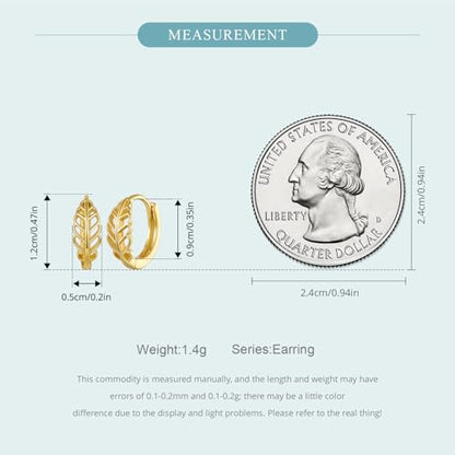 Turquoise Cross Hoop Earrings for Women 14K Gold Plated Infinity Angel Feather Pearl Turquoise Cross Star Hypoallergenic Post Christan Everyday Huggie Jewelry Gift - color: Gold Leaf