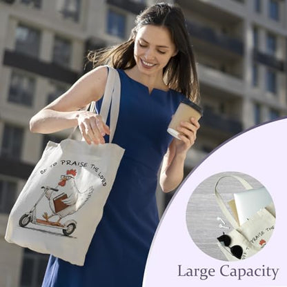 Chicimln Christian Goose Tote Bag, off to Praise the Lord Bible Verse Canvas Tote Bags - color: White 12