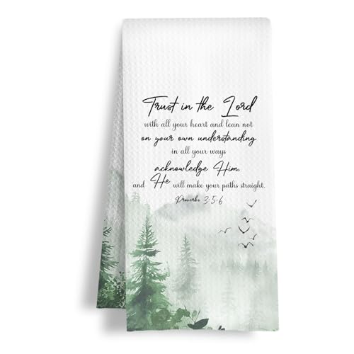 Forest Christian Kitchen Towels, Trust in The Lord with All Your Heart Bible Verse Dish Tea Towels, Christian Gifts for Women Men Decorative Hand Towel for Bathroom Kitchen, 16x24 Inch - color: Proverbs 3:5-6 - Moutain