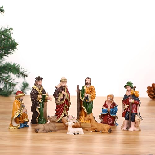 Mini Nativity Set 10pcs, Resin Nativity Scene Figurines Baby Jesus Oranment for Home Office Tabletop Decoration Desktop - size: 10 pcs