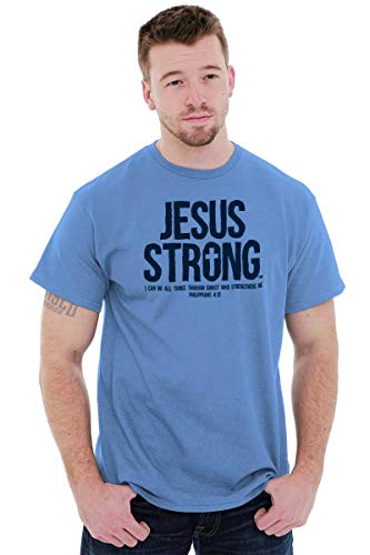 Jesus Strong Philippians 4:13 Bible Graphic T Shirt Men or Women - color: Carolina Blue, size: X-Large