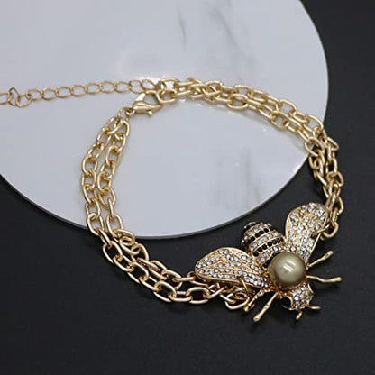 Honey Bee Brooches Crystal Insect Themed Bee Brooch Animal Fashion Shell Pearl Brooch Pin Gold Tone - color: Gold Pearl Chain