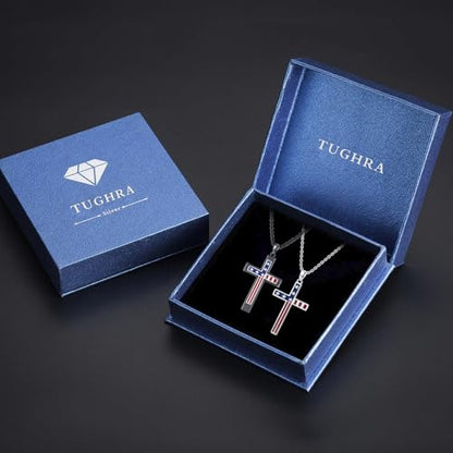 TUGHRA Couples Necklace Sterling Silver His and Hers Matching Necklace, Pendant Couples Jewelry Gifts for Couple Her Him - style: 02-Independence Day Flag