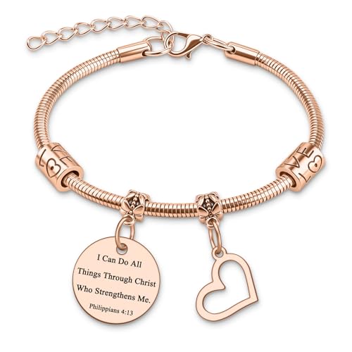 Religious Bracelets for Women Friend Christian Bracelets Gift Stainless Steel Inspirational Bible Verse Bracelet for Women Religious Gifts for Friend Scripture Bracelet Christmas Birthday Easter Gift - color: Rose Gold