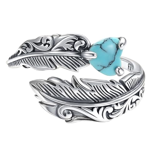 Sterling Silver Open Adjustable Ring Wrap Stack Statement Jewelry Gift - color: Feather Turquoise