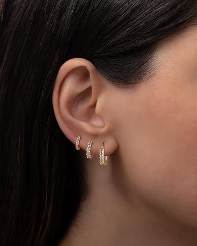 Rotnso Gold Hoop Earrings Set for Women Hypoallergenic Trendy Huggie Stack - style: 3 Pairs CZ Hoops-GD