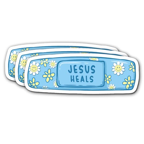 Jesus Heals Bandage Sticker 3Pcs Jesus Christian Girly Decals Vinyl Waterproof Journaling Inspirational Religious Healing Quotes Stickers for Water Bottles, Phone Laptop - color: Jesus Heals